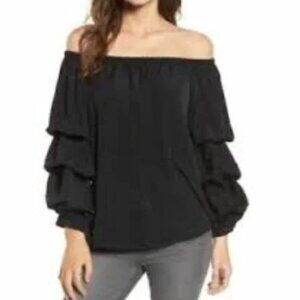 Chelsea28 black off shoulder ruffle sleeve top small